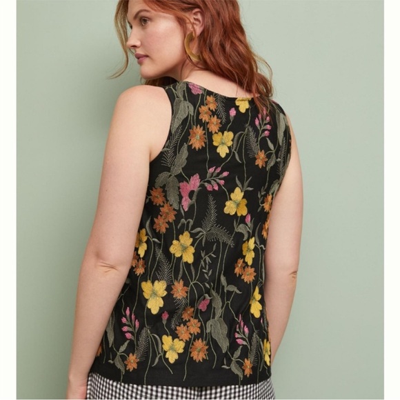 Anthropologie Meadow Rue black embroidered floral tank size L - Picture 2 of 9